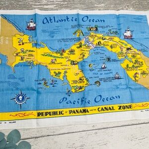 Vintage Lamont Republic of Panama Canal Zone All Pure Linen Tea Towel